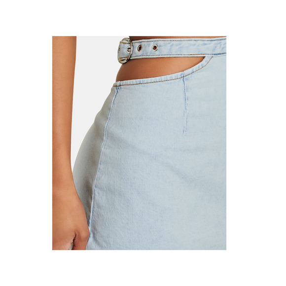 WeWoreWhat Cutout Denim Skirt Mini High Waist Light Blue Buckle Large NWT - Picture 4 of 11